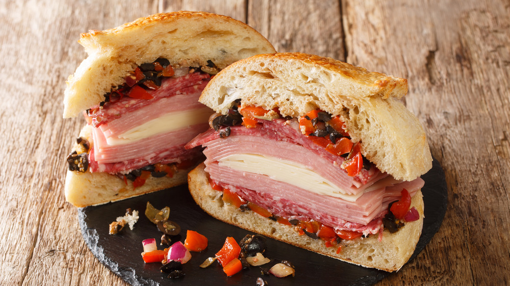 Muffuletta sandwich on a plate