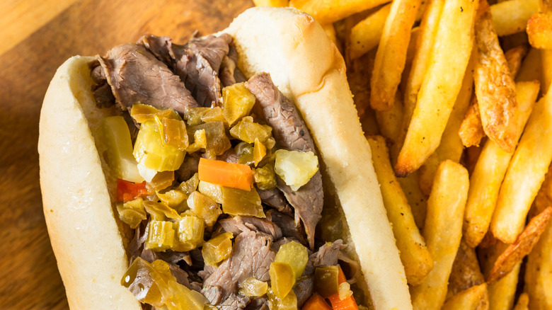 Italian beef sandwich and fries
