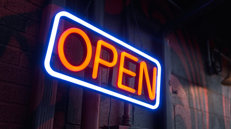 "Open" neon bar sign