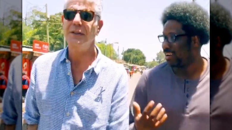 W. Kamau Bell and Anthony Bourdain share a light moment during the "Kenya" episode of CNN's "Parts Unknown"