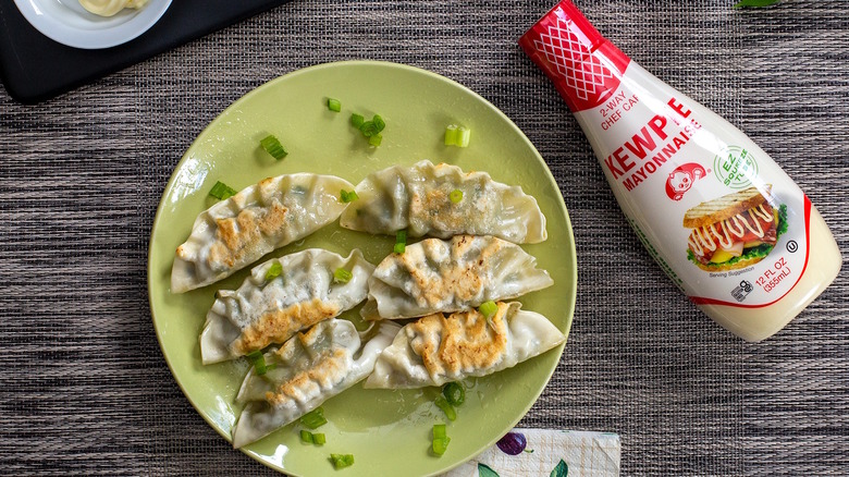 Kewpie mayonnaise bottle, dumplings