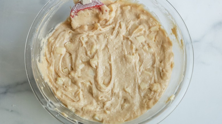 Apple coffee cake batter in bowl