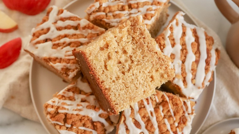 Apple crumb coffee cake slices on plate