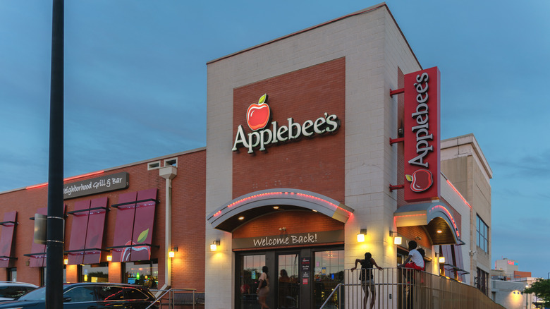 The exterior of an Applebee's restaurant in Atlantic City, New Jersey at dusk