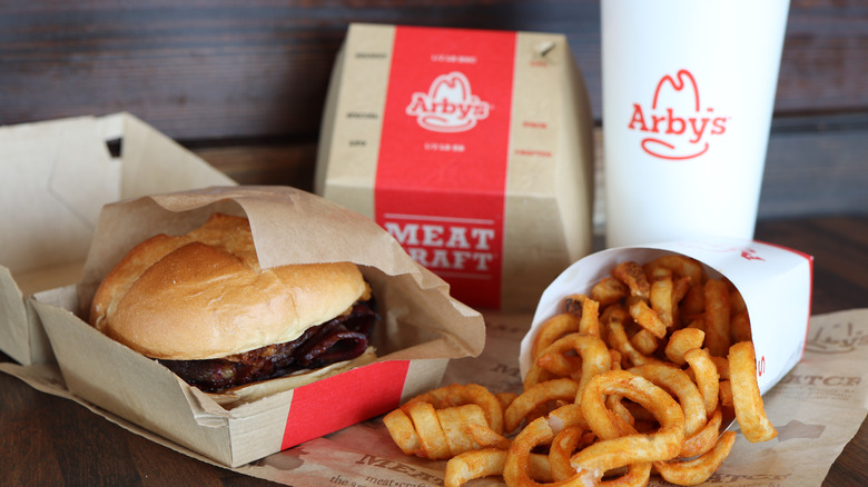 Arby's brisket, fries, and drink