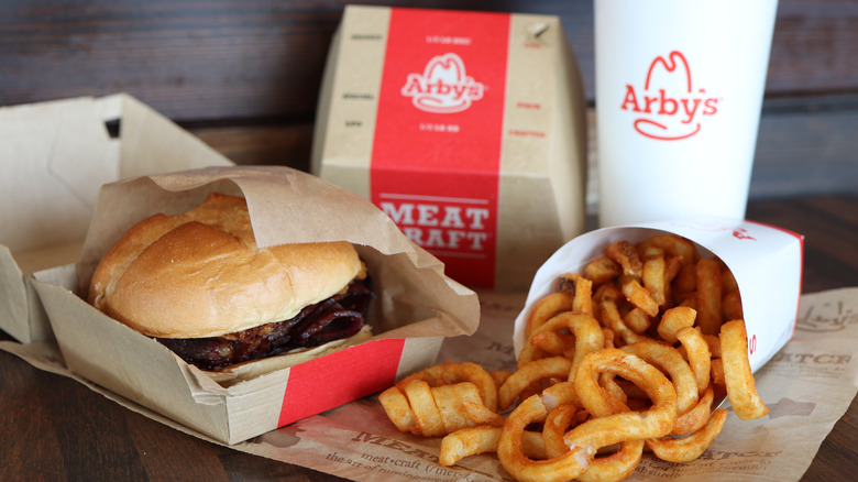 A sandwich, fries, and a drink from Arby's