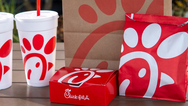 Red and white Chick-fil-A packaging