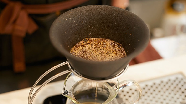 Brewed coffee in ceramic filter