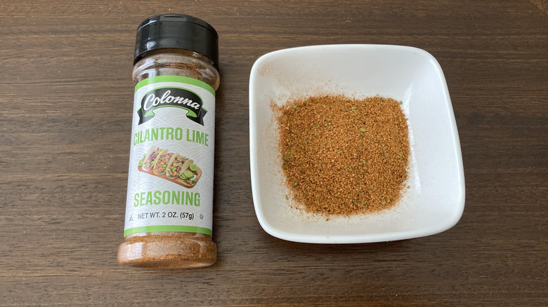 A shaker of Cilantro Lime seasoning from Dollar Tree