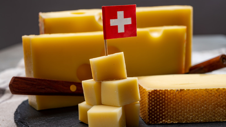 Swiss cheeses with Switzerland flag