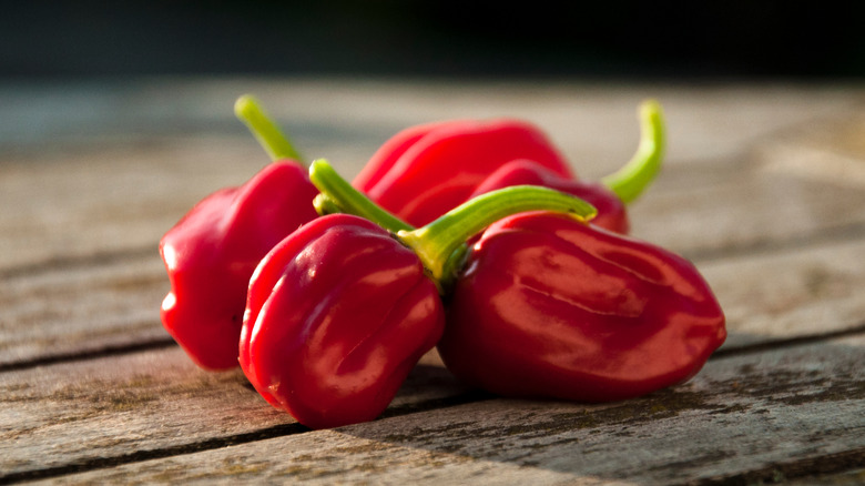 Habanero peppers on table