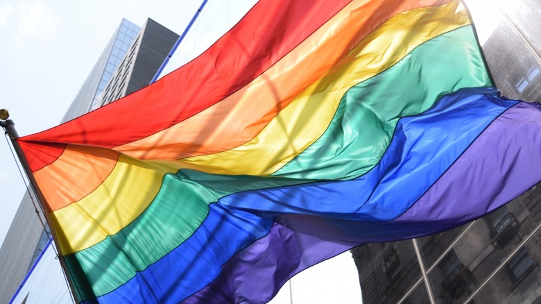 Pride flag waving in air