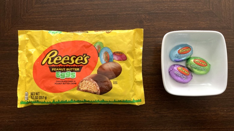 Reese's eggs in the packet and in a bowl