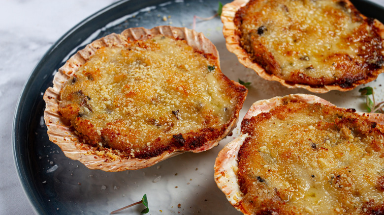 Baked scallops in shell