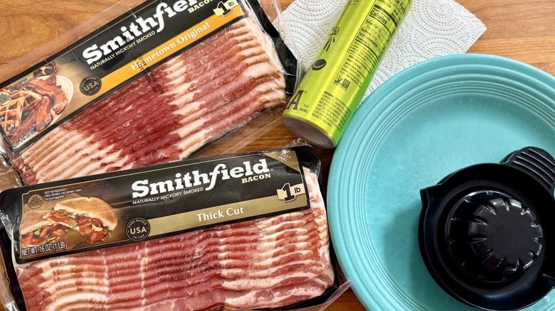 Perfect Bacon Bowl with two packages of Smithfield bacon and cooking spray