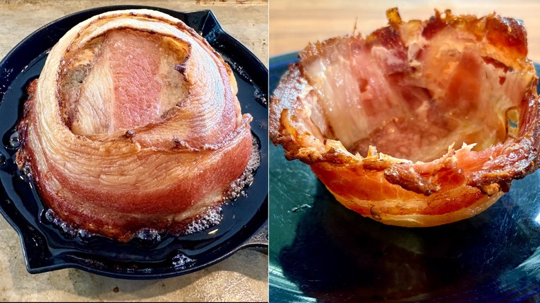A Perfect Bacon Bowl cooked in the oven, and flipped onto a plate