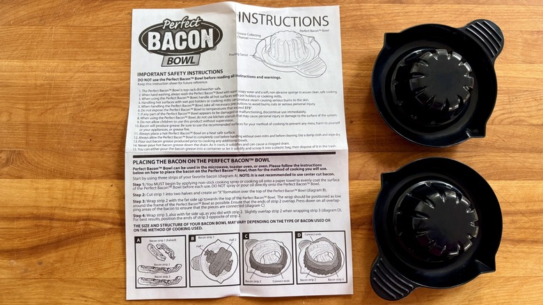 Two Perfect Bacon Bowls and the instructions sheet