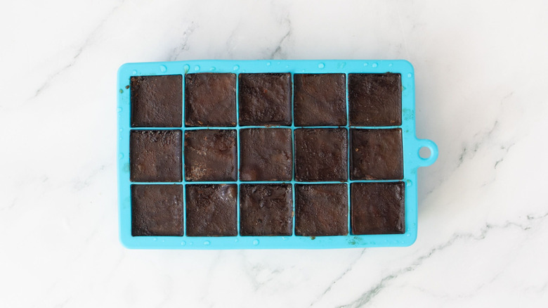 Frozen coffee ice cubes in tray
