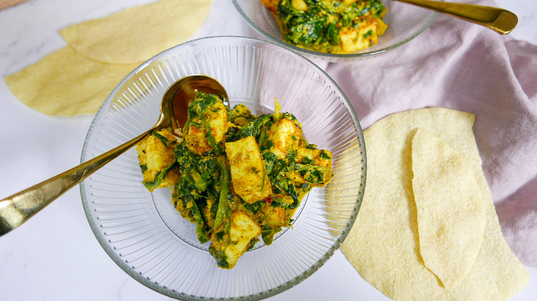 at-home saag paneer in bowl