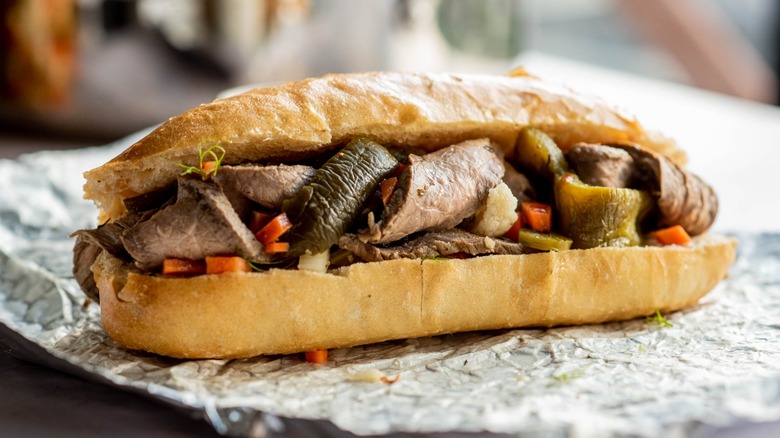 beef and giardiniera on hoagie roll