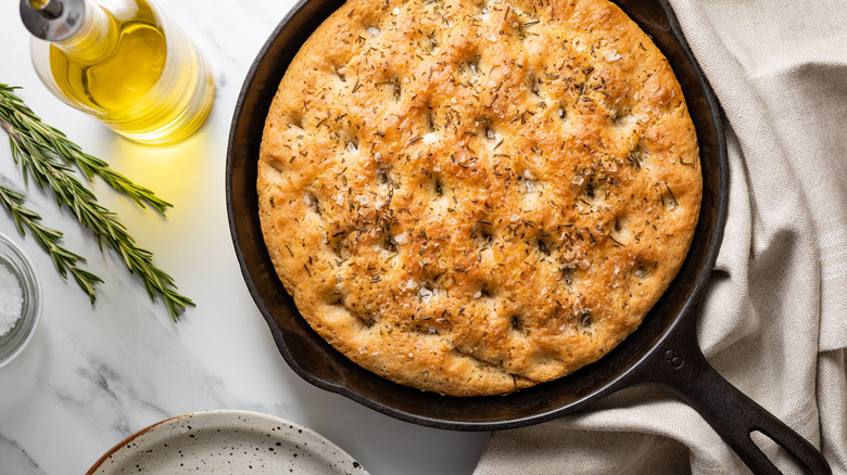 baked focaccia in pan