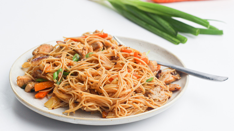 Authentic pancit bihon with a fork