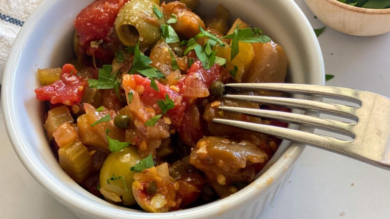 Authentic Sicilian Caponata in a ramekin