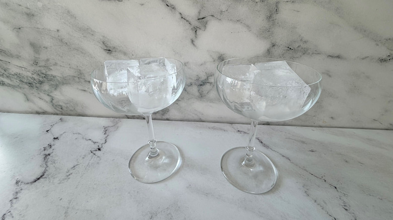 Coupe glasses filled with ice
