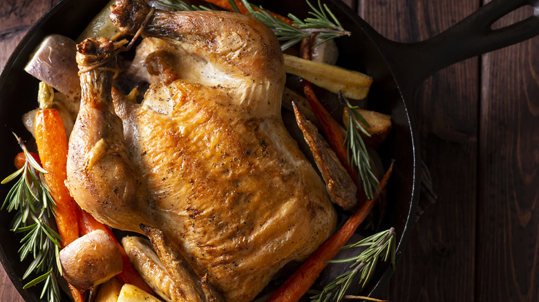 Roasted Chicken in Cast Iron Skillet with Roasted Root Vegetables