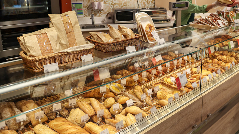 Bakery counter with baked goods