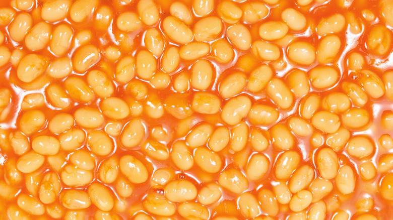 close up of baked beans