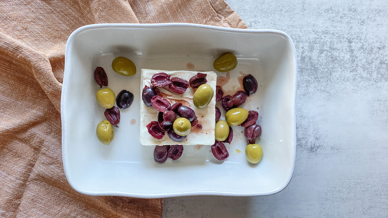 baked olives on feta