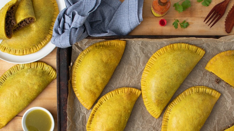 jamaican meat patties on tray