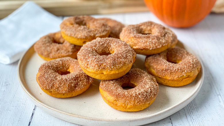 pumpkin donuts on a plate 