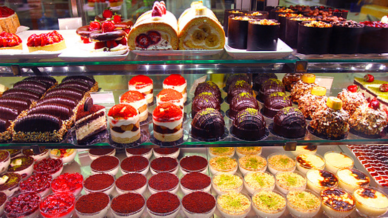Assorted cakes at a pastry shop