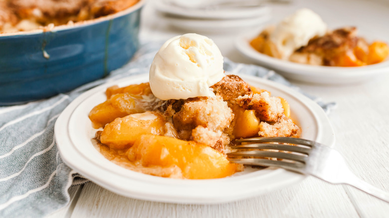 Peach cobbler on plate