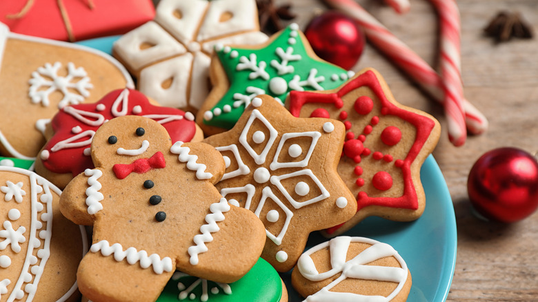 Decorated holiday cookies on a plate