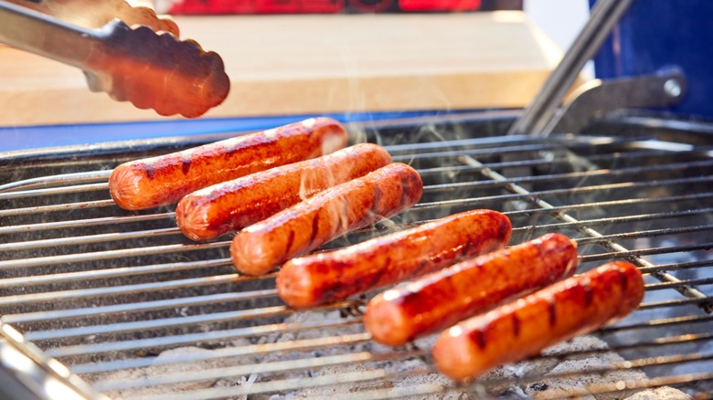 Ball Park hot dogs on grill