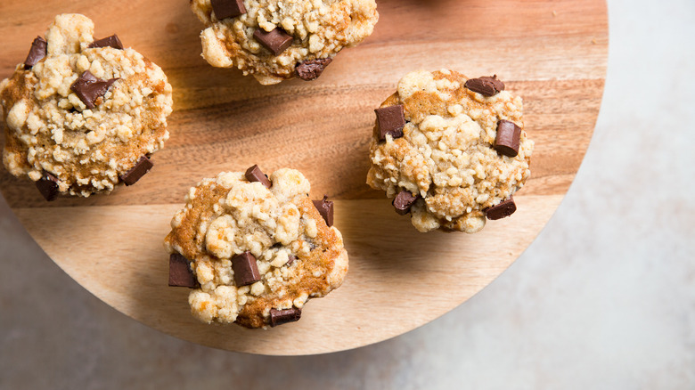 banana chocolate muffins on stand