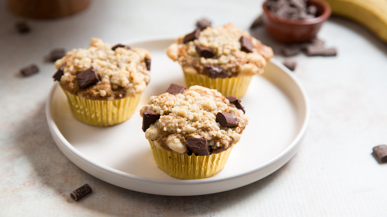 banana chocolate muffins on plate