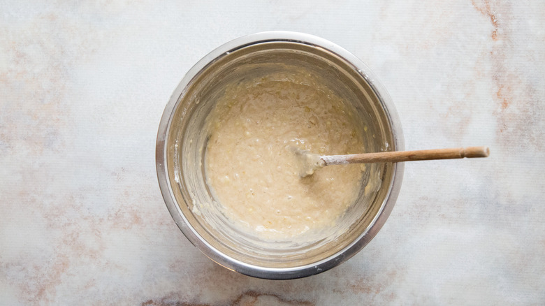 muffin batter in mixing bowl