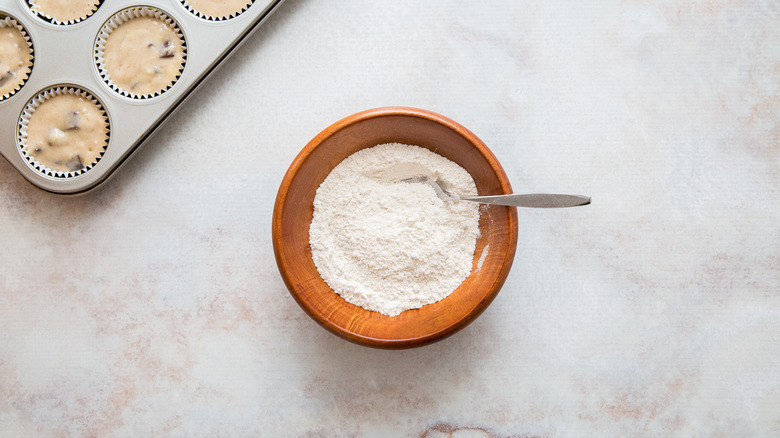 flour mixture in wooden bowl