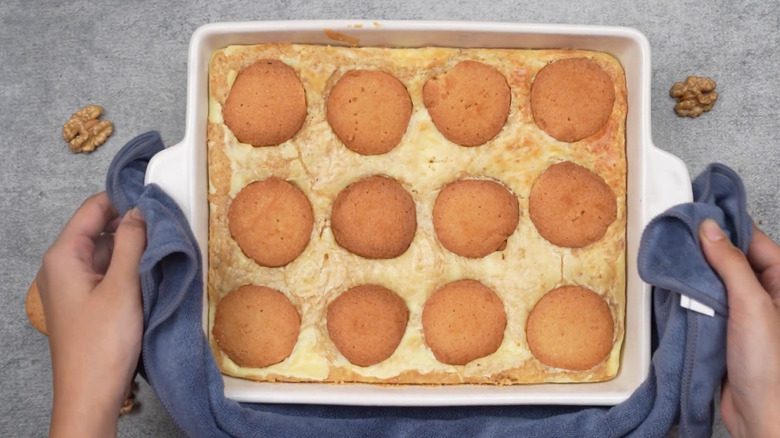 banana pudding brownies in pan