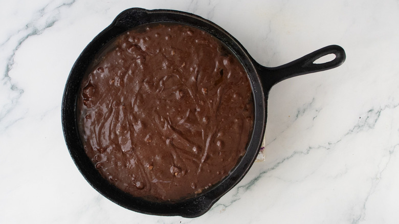 Brownie batter in skillet