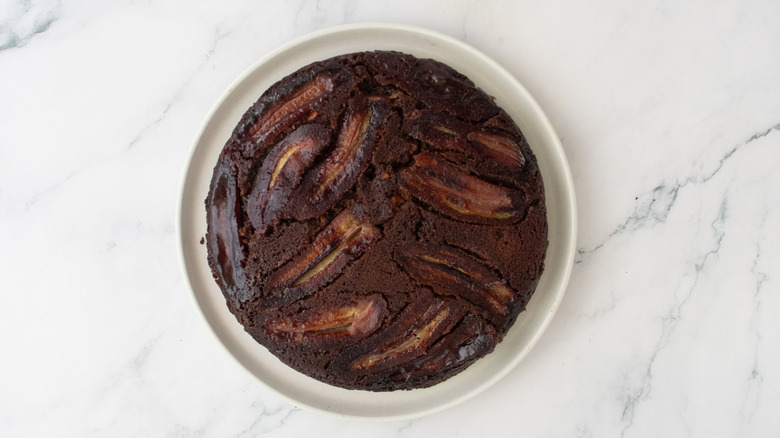 Bananas Foster brownie on plate