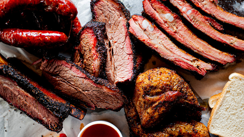 Barbecue brisket, ribs, and sausage