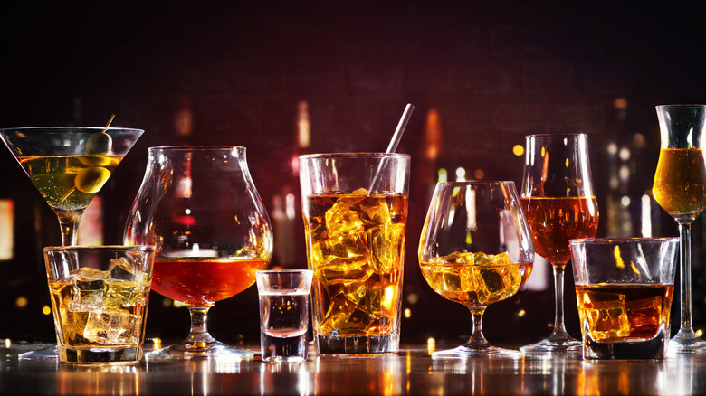 Assortment of bar glasses and cocktails