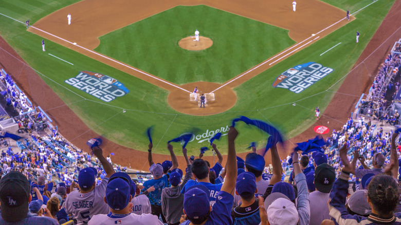 Fans cheering at World Series game