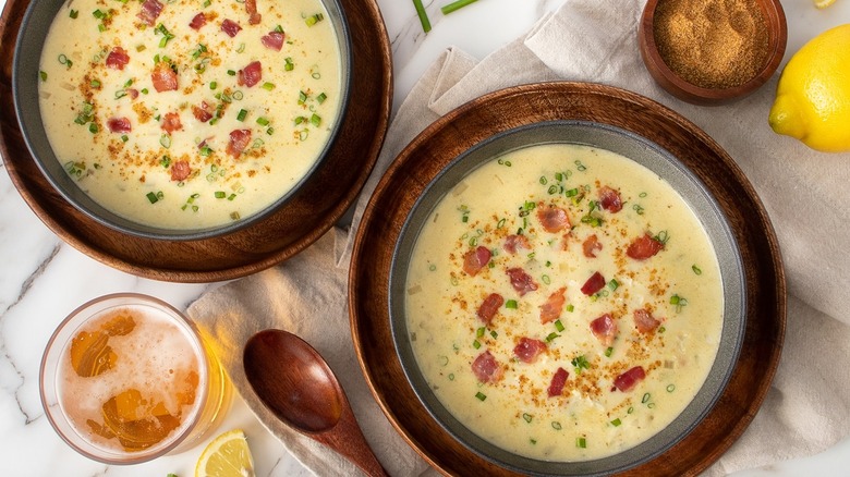 bacon crab soup in bowls