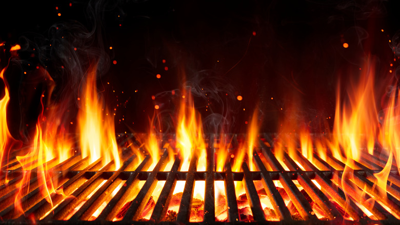 Flames in a barbecue grill